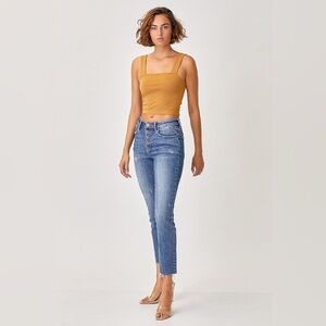 Risen Betty High Rise Button Fly Raw Hem Skinny Straight Leg Jeans Size 3